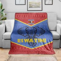 Eswatini Elephant Blanket with Tribal Print and National Flag Details