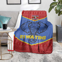 Eswatini Elephant Blanket with Tribal Print and National Flag Details