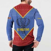 Eswatini Elephant Button Sweatshirt with Tribal Print and National Flag Details