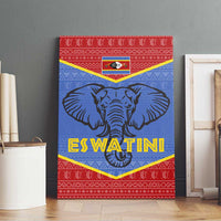 Eswatini Elephant Canvas Wall Art with Tribal Print and National Flag Details