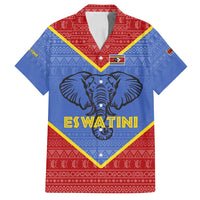 Eswatini Elephant Family Matching Off Shoulder Maxi Dress and Hawaiian Shirt with Tribal Print and National Flag Details