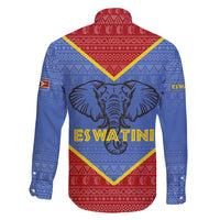 Eswatini Elephant Family Matching Puletasi and Hawaiian Shirt with Tribal Print and National Flag Details