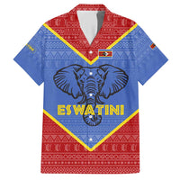 Eswatini Elephant Family Matching Short Sleeve Bodycon Dress and Hawaiian Shirt with Tribal Print and National Flag Details