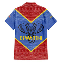 Eswatini Elephant Family Matching Short Sleeve Bodycon Dress and Hawaiian Shirt with Tribal Print and National Flag Details
