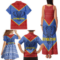 Eswatini Elephant Family Matching Tank Maxi Dress and Hawaiian Shirt with Tribal Print and National Flag Details