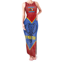Eswatini Elephant Family Matching Tank Maxi Dress and Hawaiian Shirt with Tribal Print and National Flag Details