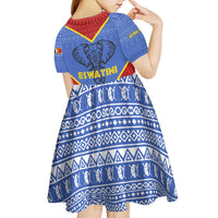 Eswatini Elephant Kid Short Sleeve Dress with Tribal Print and National Flag Details