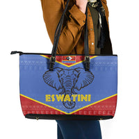 Eswatini Elephant Leather Tote Bag with Tribal Print and National Flag Details