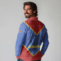 Eswatini Elephant Long Sleeve Polo Shirt with Tribal Print and National Flag Details