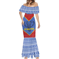 Eswatini Elephant Mermaid Dress with Tribal Print and National Flag Details