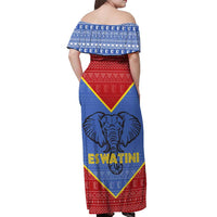 Eswatini Elephant Off Shoulder Maxi Dress with Tribal Print and National Flag Details