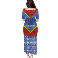 Eswatini Elephant Puletasi with Tribal Print and National Flag Details