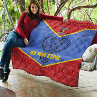 Eswatini Elephant Quilt with Tribal Print and National Flag Details