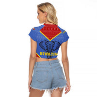 Eswatini Elephant Raglan Cropped T Shirt with Tribal Print and National Flag Details