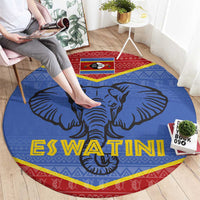 Eswatini Elephant Round Carpet with Tribal Print and National Flag Details