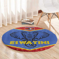 Eswatini Elephant Round Carpet with Tribal Print and National Flag Details