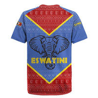 Eswatini Elephant Rugby Jersey with Tribal Print and National Flag Details