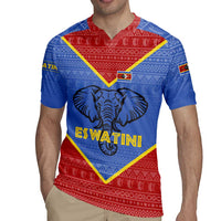Eswatini Elephant Rugby Jersey with Tribal Print and National Flag Details