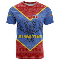 Eswatini Elephant T Shirt with Tribal Print and National Flag Details