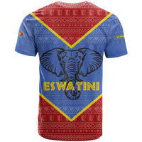 Eswatini Elephant T Shirt with Tribal Print and National Flag Details