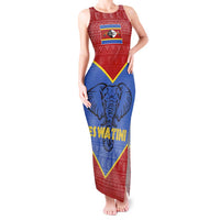 Eswatini Elephant Tank Maxi Dress with Tribal Print and National Flag Details