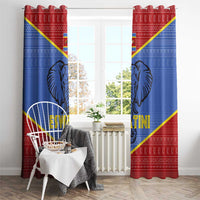 Eswatini Elephant Window Curtain with Tribal Print and National Flag Details