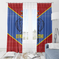 Eswatini Elephant Window Curtain with Tribal Print and National Flag Details