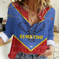 Eswatini Elephant Women Casual Shirt with Tribal Print and National Flag Details