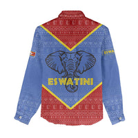 Eswatini Elephant Women Casual Shirt with Tribal Print and National Flag Details
