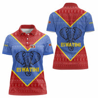 Eswatini Elephant Women Polo Shirt with Tribal Print and National Flag Details