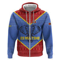 Eswatini Elephant Zip Hoodie with Tribal Print and National Flag Details