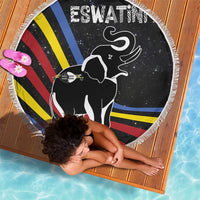 Eswatini Elephant Beach Blanket with Cosmic Background and Swazi Flag Colors