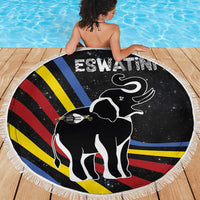 Eswatini Elephant Beach Blanket with Cosmic Background and Swazi Flag Colors