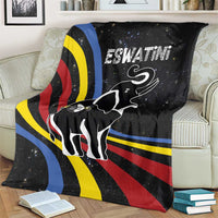 Eswatini Elephant Blanket with Cosmic Background and Swazi Flag Colors