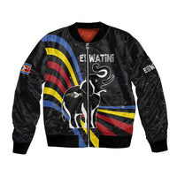 Eswatini Elephant Bomber Jacket with Cosmic Background and Swazi Flag Colors