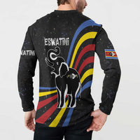 Eswatini Elephant Button Sweatshirt with Cosmic Background and Swazi Flag Colors