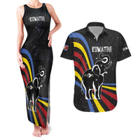 Eswatini Elephant Couples Matching Tank Maxi Dress and Hawaiian Shirt with Cosmic Background and Swazi Flag Colors