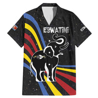Eswatini Elephant Family Matching Mermaid Dress and Hawaiian Shirt with Cosmic Background and Swazi Flag Colors