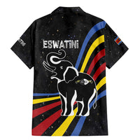 Eswatini Elephant Family Matching Mermaid Dress and Hawaiian Shirt with Cosmic Background and Swazi Flag Colors