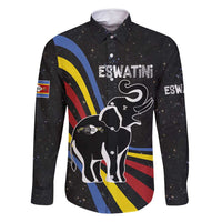 Eswatini Elephant Family Matching Mermaid Dress and Hawaiian Shirt with Cosmic Background and Swazi Flag Colors