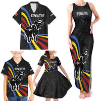 Eswatini Elephant Family Matching Tank Maxi Dress and Hawaiian Shirt with Cosmic Background and Swazi Flag Colors
