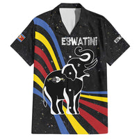 Eswatini Elephant Family Matching Tank Maxi Dress and Hawaiian Shirt with Cosmic Background and Swazi Flag Colors