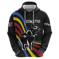 Eswatini Elephant Hoodie with Cosmic Background and Swazi Flag Colors