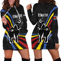 Eswatini Elephant Hoodie Dress with Cosmic Background and Swazi Flag Colors