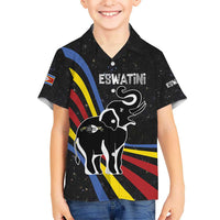 Eswatini Elephant Kid Hawaiian Shirt with Cosmic Background and Swazi Flag Colors