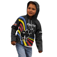 Eswatini Elephant Kid Hoodie with Cosmic Background and Swazi Flag Colors