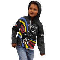 Eswatini Elephant Kid Hoodie with Cosmic Background and Swazi Flag Colors