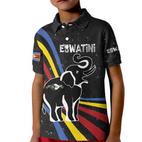 Eswatini Elephant Kid Polo Shirt with Cosmic Background and Swazi Flag Colors