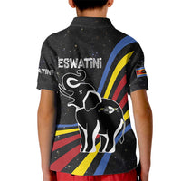Eswatini Elephant Kid Polo Shirt with Cosmic Background and Swazi Flag Colors
