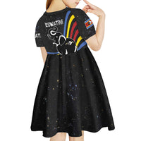 Eswatini Elephant Kid Short Sleeve Dress with Cosmic Background and Swazi Flag Colors